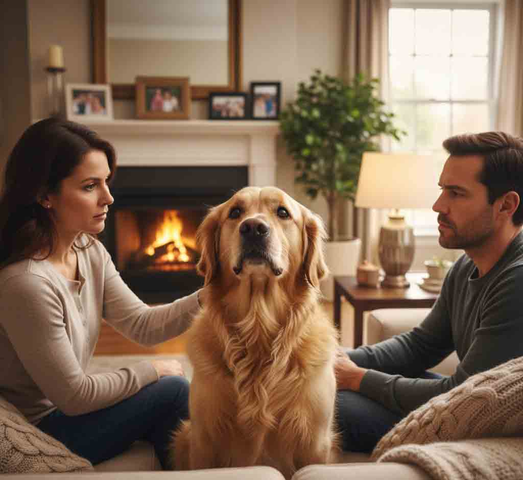 Pet dog naturally mediating conflict between family members