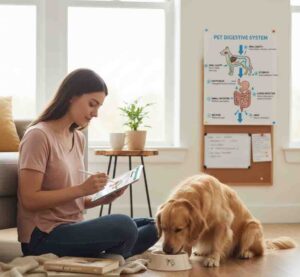 Pet owner conducting digestive health monitoring and documentation